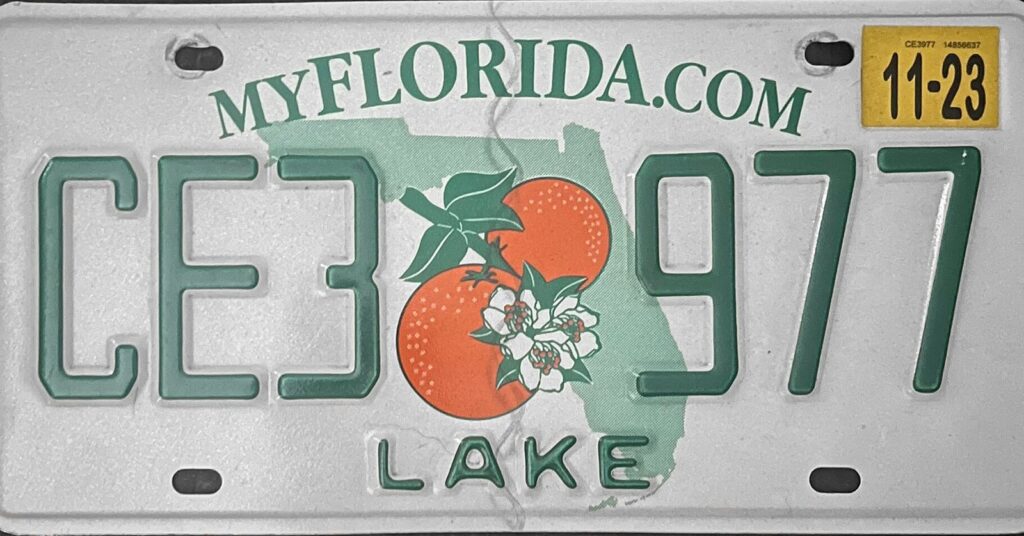 Florida license plate on a vehicle