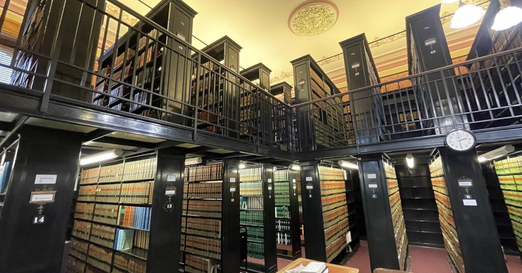 Law books on a library shelf